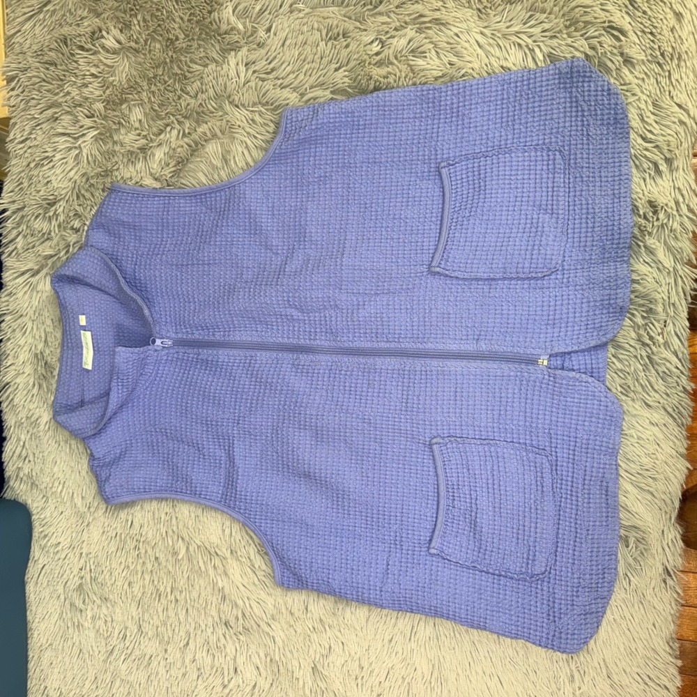 Lulu B Waffle Knit Vest Womens XL Periwinkle‎ Blue Excellent Zip Up Mock Neck